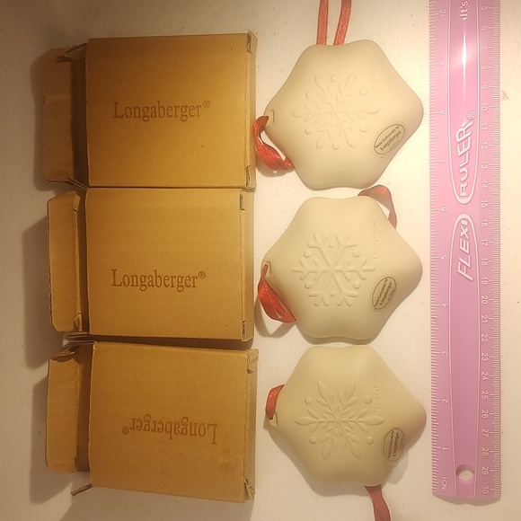 Set Of 3 Longaberger Ceramic Snowflake Ornaments/Cookie Molds Unglazed Ceramic - Picture 5 of 5